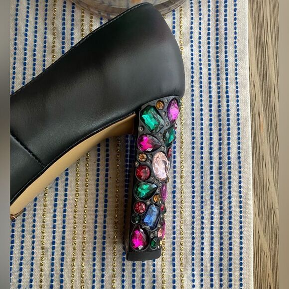 Dolce&Gabbana Heels Pumps Shoes Pointed Toe Black High Block Rhinestone Sz 37 - Picture 7 of 8